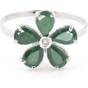 Emerald & Diamond Annabella Blooming Flower Ring in 18ct White Gold