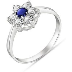 Sapphire & Diamond Sicily Sleek Flower Engagement Ring in 18ct White Gold