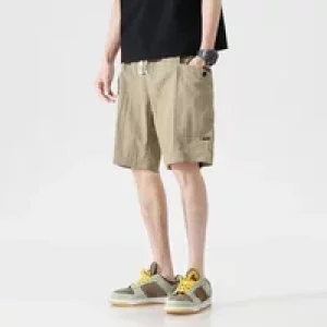 With Draw String Pockets Bermuda Male Short Pant Solid Half Long Men’s Cargo Shorts Elastic Waist Vintage Clothes New in Wide
