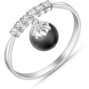 Black Pearl & Diamond Genova Embellished Droplet Ring in 18ct White Gold