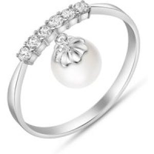Pearl & Diamond Genova Embellished Droplet Ring in 18ct White Gold