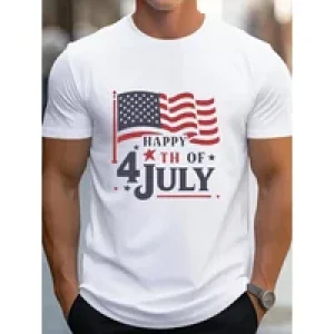Happy July 4th Printed T-shirt, Men’S T-shirt, Summer Casual Short-sleeve T-shirt