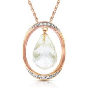White Topaz & Diamond Laurie Dimensional Embellished Pendant Necklace in 9ct Rose Gold