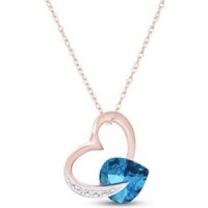 Blue Topaz & Diamond Laurel Open Work Embellished Pendant Necklace in 9ct Rose Gold