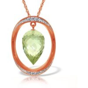 Green Amethyst & Diamond Laurie Oval Embellished Pendant Necklace in 9ct Rose Gold