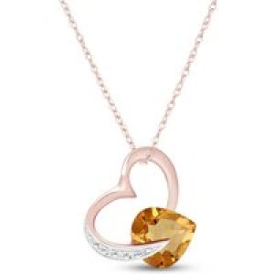 Citrine & Diamond Laurel Open Work Embellished Pendant Necklace in 9ct Rose Gold