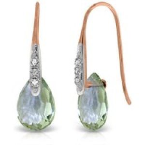 Green Amethyst & Diamond Ancona Classic Drop Earrings in 9ct Rose Gold