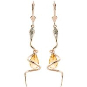 Citrine & Diamond Priscilla Serpent Drop Earrings in 9ct Rose Gold