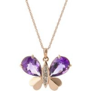Amethyst & Diamond Vera Butterfly Unique Pendant Necklace in 9ct Rose Gold