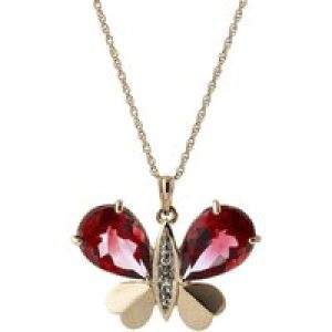 Garnet & Diamond Vera Butterfly Unique Pendant Necklace in 9ct Rose Gold