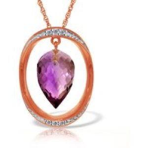 Amethyst & Diamond Laurie Oval Embellished Pendant Necklace in 9ct Rose Gold