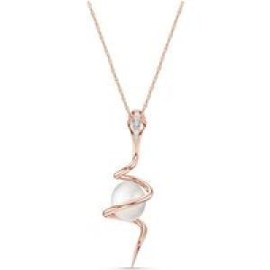 Pearl & Diamond Priscilla Serpent Drop Pendant Necklace in 9ct Rose Gold