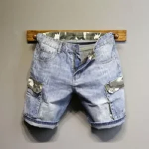 Man Denim Shorts Camouflage Graphic Trend 2024 Spliced Short Jeans Pants for Men Xl Cowboy Original Summer Korean Fashion Jorts