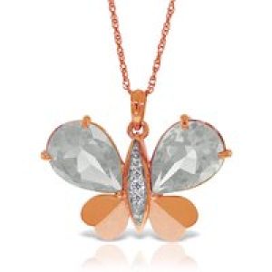 White Topaz & Diamond Vera Butterfly Unique Pendant Necklace in 9ct Rose Gold