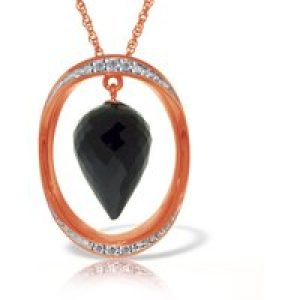 Black Spinel & Diamond Laurie Oval Embellished Pendant Necklace in 9ct Rose Gold