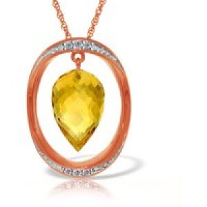 Citrine & Diamond Laurie Oval Embellished Pendant Necklace in 9ct Rose Gold