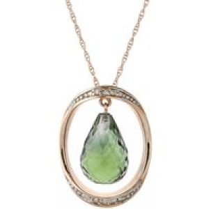 Green Amethyst & Diamond Laurie Dimensional Embellished Pendant Necklace in 9ct Rose Gold
