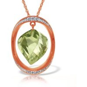 Green Amethyst & Diamond Laurie Contemporary Embellished Pendant Necklace in 9ct Rose Gold