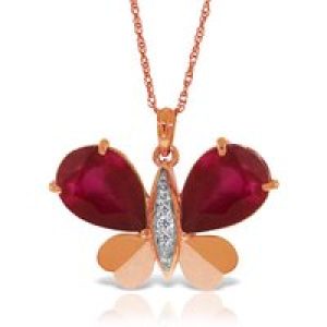 Ruby & Diamond Vera Butterfly Unique Pendant Necklace in 9ct Rose Gold