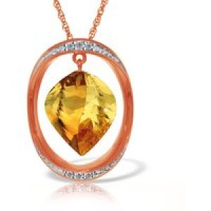 Citrine & Diamond Laurie Contemporary Embellished Pendant Necklace in 9ct Rose Gold