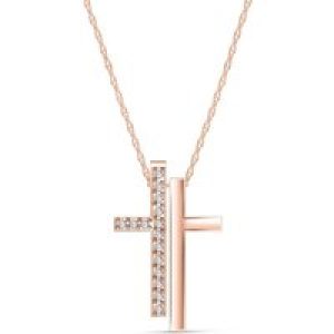 Diamond Isadora Abstract Cross Pendant Necklace in 9ct Rose Gold