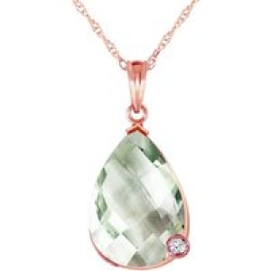 Green Amethyst & Diamond Salma Dimensional Embellished Pendant Necklace in 9ct Rose Gold