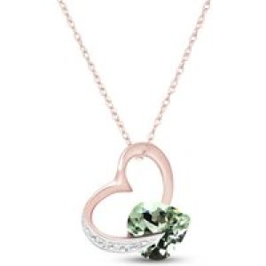 Green Amethyst & Diamond Laurel Open Work Embellished Pendant Necklace in 9ct Rose Gold