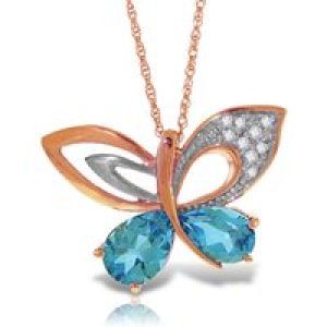 Blue Topaz & Diamond Verity Abstract Butterfly Pendant Necklace in 9ct Rose Gold
