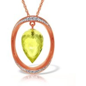 Lemon Quartz & Diamond Laurie Oval Embellished Pendant Necklace in 9ct Rose Gold