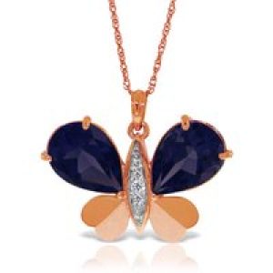 Sapphire & Diamond Vera Butterfly Unique Pendant Necklace in 9ct Rose Gold