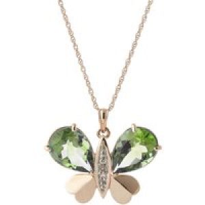 Green Amethyst & Diamond Vera Butterfly Unique Pendant Necklace in 9ct Rose Gold