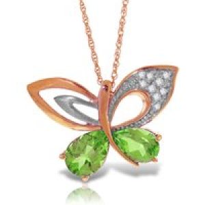 Peridot & Diamond Verity Abstract Butterfly Pendant Necklace in 9ct Rose Gold