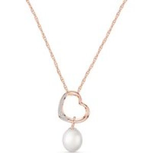 Pearl & Diamond Embellished Drop Pendant Necklace in 9ct Rose Gold