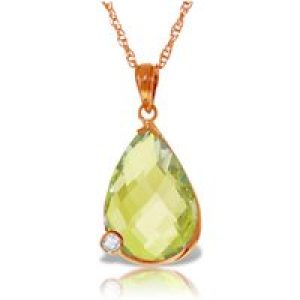 Lemon Quartz & Diamond Salma Dimensional Embellished Pendant Necklace in 9ct Rose Gold