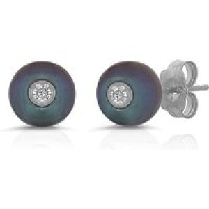 Black Pearl & Diamond Isla Dainty Stud Earrings in 9ct White Gold