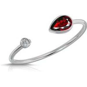 Pear Cut Garnet & Diamond Ring in 9ct White Gold