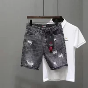 Men’s Short Jeans Pants Black Gray Ripped Male Denim Shorts Designer Buttons Popular Emo New in Stretchable Wih Zipper Original