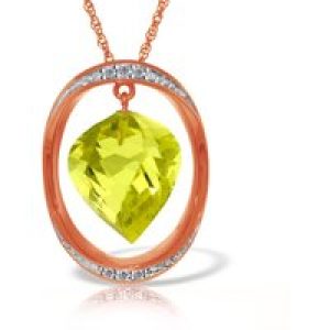 Lemon Quartz & Diamond Laurie Contemporary Embellished Pendant Necklace in 9ct Rose Gold