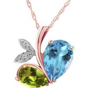 Blue Topaz, Peridot & Diamond Ferrara Eternal Pendant Necklace in 9ct Rose Gold