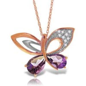 Amethyst & Diamond Verity Abstract Butterfly Pendant Necklace in 9ct Rose Gold