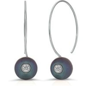 Black Pearl & Diamond Isla Hoop Drop Earrings in 9ct White Gold