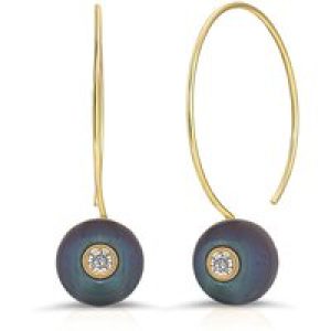 Black Pearl & Diamond Isla Hoop Drop Earrings in 9ct Gold