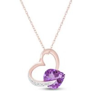 Amethyst & Diamond Laurel Open Work Embellished Pendant Necklace in 9ct Rose Gold