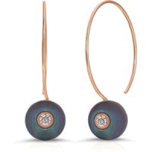 Black Pearl & Diamond Isla Hoop Drop Earrings in 9ct Rose Gold