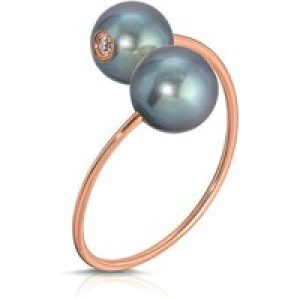 Black Pearl & Diamond Ring in 9ct Rose Gold