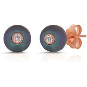 Black Pearl & Diamond Isla Dainty Stud Earrings in 9ct Rose Gold