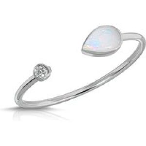 Pear Cut Opal & Diamond Ring in 9ct White Gold