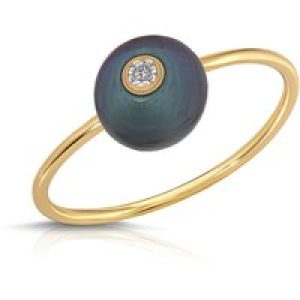 Black Pearl & Diamond Ring in 9ct Gold