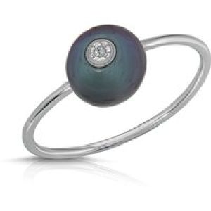 Black Pearl & Diamond Ring in 9ct White Gold