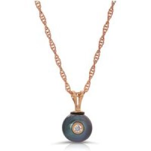 Black Pearl & Diamond Isla Pendant Necklace in 9ct Rose Gold